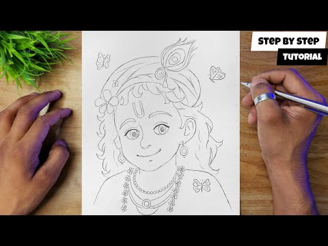 EASY Cute Little Krishna Ji Face Drawing Step By Step Tutorial @AjArts03