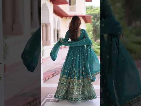 Sky Blue Sequins Embroidered Gown with Dupatta