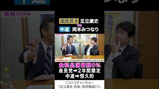 岡本みつなり 中道 vs 足立康史 国民民主党 「食料品消費税ゼロ、中道はどうするの？」
