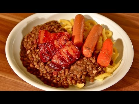 Linsen und Spätzle mit Saitenwürstle-Schwäbisches Linsengericht-Linsen und Spätzle-Alb-Leisa
