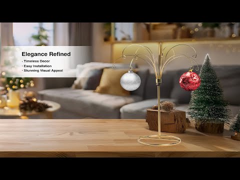 HOHIYA 2-Piece Gold Ornament Display Stand 13.5 Inch Heavy Duty Hanging Ornament Holder for Glass Baubles Crystal Ornaments Easter Eggs Suncatchers and Holiday Collectibles Supports Up to 1.5 lbs video