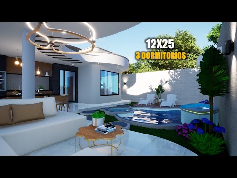 CASA DE UN PISO 12X25 | TRES DORMITORIOS + PISCINA | JMC ARQUITECTURA (2022).