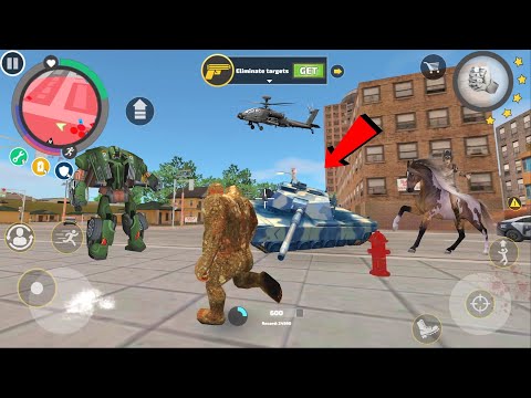 Rope Hero: Vice Town (Mutant Stoneman Fight Car Robot) Army Tank Tossed on Sky - Android Gameplay HD