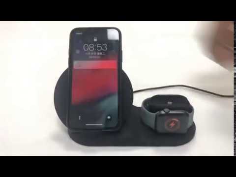 Беспроводная зарядка для телефона iPhone/наушников AirPods/часов Apple Watch Fast Charge с адаптером Qualcomm Quick Charge 3.0 черная (BZ-19162) Video #1
