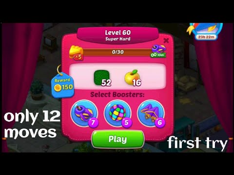 Homescapes [Win On First Try] Super Hard | Level 60 | Only 12 Moves [No Boosters]