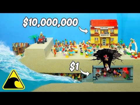 Lego Natural Disasters vs Rich & Poor Building - Lego Mega Mansion - Tsunami Dam Breach Experiment