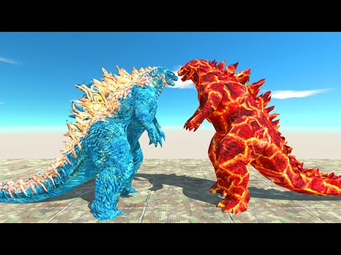 New Godzilla 2014 Lava Vs Team Godzilla 2021 Ice Death run - Animal Revolt Battle Simulator
