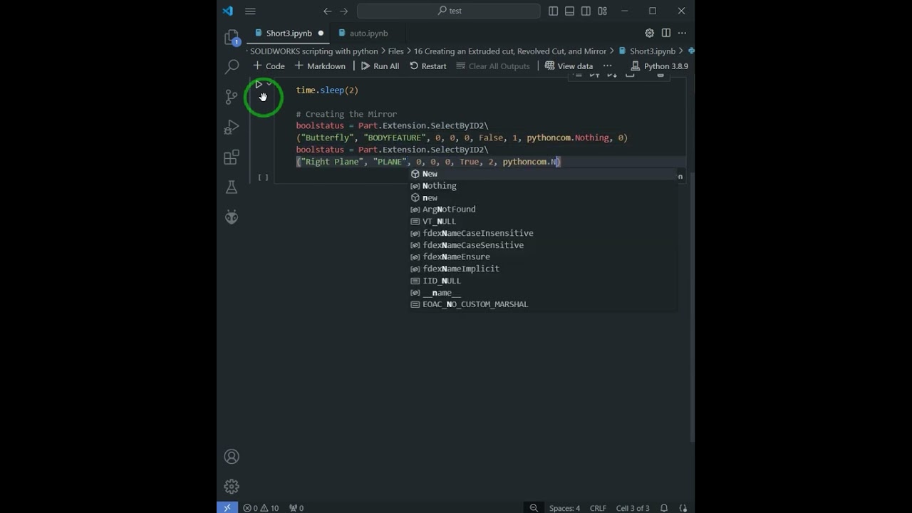 SolidWorks API - Creating a Mirror #engineering #solidworks #macro #python