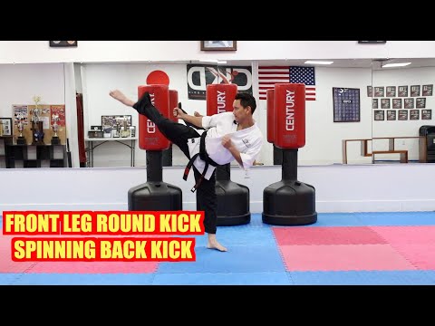 KARATE for Beginners - Lesson 5 / Front leg round kick and Spinning back kick