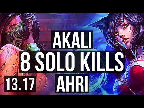 AKALI vs AHRI (MID) | 8 solo kills, 1.7M mastery, Legendary, 16/3/5, 300+ games | EUW Master | 13.17