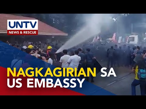 Mga pulis, nakagirian ang mga raliyistang nagpumilt makalapit sa US Embassy; 3, sugatan