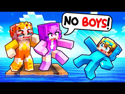 INSANE! ONE BOY Joins GIRLS ONLY Raft In Minecraft!