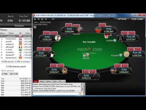"HIRATA234" win "villano8788" two hands, leader PokerStars $109 SUNDAY MILLION $1M Gtd Nov 03, 2019