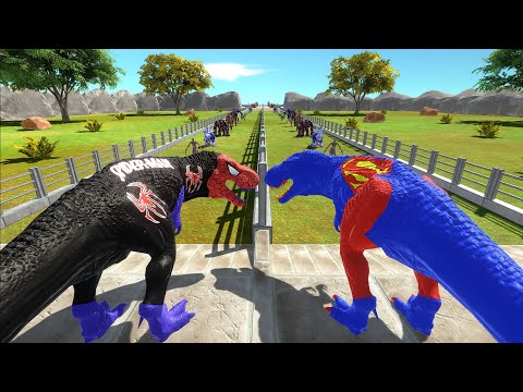 SUPERMAN T-REX vs BLACK SPIDERMAN - Who is faster and stronger? - Animal Revolt Battle Simulator
