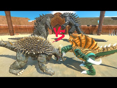Godzilla and Anguirus vs MechaGodzilla 2021 and Gigan - Animal Revolt Battle Simulator