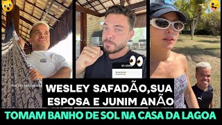 WESLEY SAFADÃO, SUA ESPOSA E JUNIM ANÃO TOMAM BANHO DE SOL NA CASA DA LAGOA