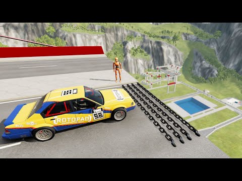 Open Bridge Jump With Giant Chain & Stairs Jumps Down With Dummy & Brick Wall - BeamNG drive Crashes