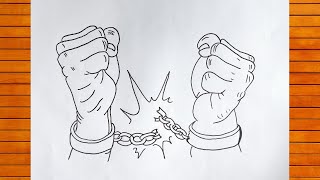 How to Draw a Hands Breaking Chains Easy Step by Step || Broken Chains Easy Pencil Sketch