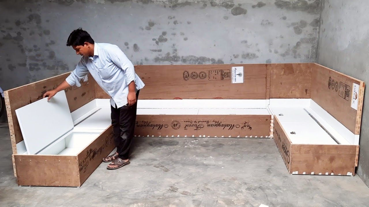How To Build GuestRoom U-SHAPE Sofa Size 283*36*26 At Home On 3 Days||Sofa ||Plywood Sofa