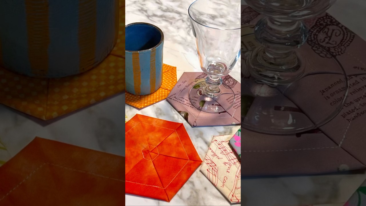 一枚の布で作る六角形コースター