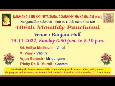 Sri Aditya Madhavan Vocal concert at The 406th Monthly Panchami Carnatic Music Concert  by NSTSS