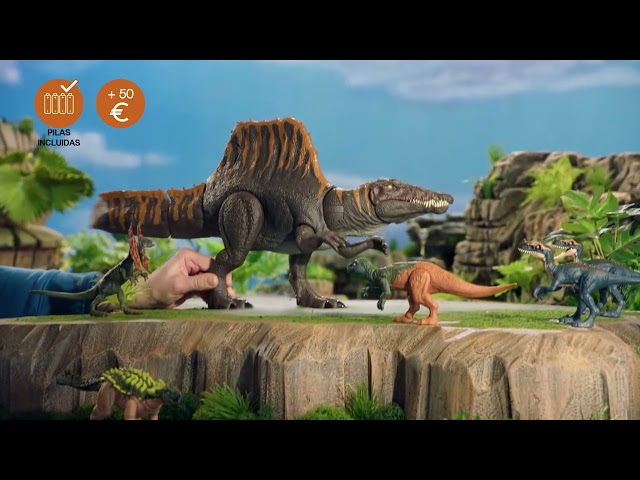 Vídeo relacionado con Mattel Jurassic World: El Renacer Mosasaurio Mordedor y minifigura de Dilofosaurio, juguete de dinosaurio con mandíbula ancha, figura articulada fiel a la película, juego digital, JJP80