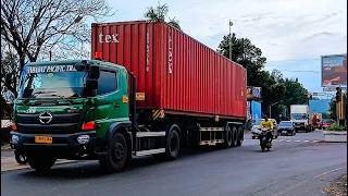 Download lagu Long Container Trucks and Heavy-Loaded Dump Trucks Passing on the Pantura Highway | Road Atmosphere mp3