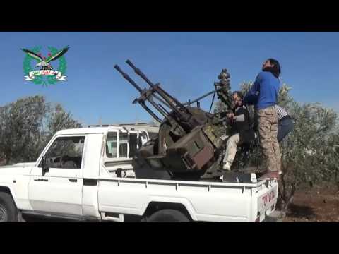 التصدي للطيران الحربي برشاش 14.5 في مدينة إنخل في ريف درعا من قبل لواء أحرار إنخل