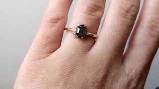 Unique Galaxy Salt and Pepper Ring Diamond Engagement Ring, 18K Rose Gold Hexagon Cut Diamond Ring