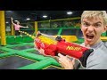 NERF TRAMPOLINE WAR!! NERF TRAMPOLINE WAR!!