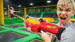 NERF TRAMPOLINE WAR!!