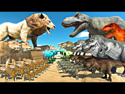 Dinosaurs Fights | Lion King Team vs Tyrannosaurus Rex Gang - Animal Revolt Battle Simulator