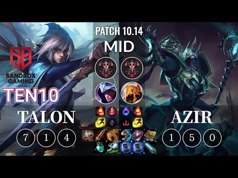 SB Ten10 Talon vs Azir Mid - KR Patch 10.14