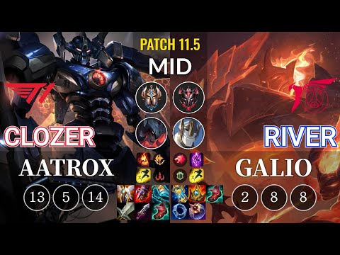 T1 Clozer Aatrox vs TLN River Galio Mid - KR Patch 11.5