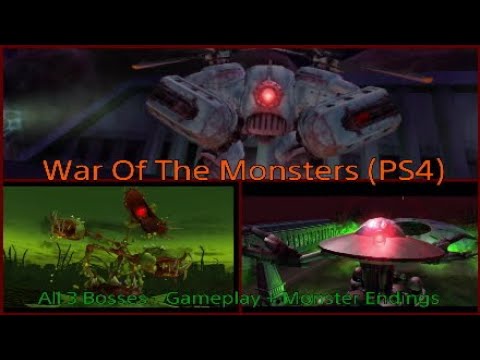 War Of the Monsters PS4 : All 3 Bosses - Gameplay + Monster Endings