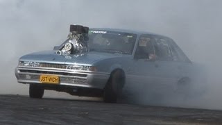 preview picture of video 'Blown VL Commodore JSTWCH burnout at Burnout Warriors 2012'