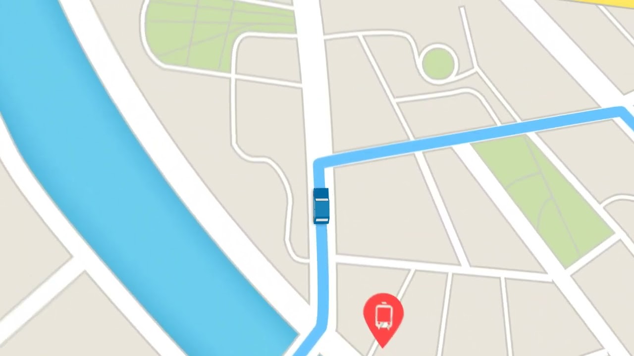 Animation of gps navigation map the car following