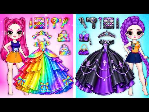 Rainbow vs Black Fashion Playset! Huntrix Rumi & Mira Dress Up & Make Up 🌈🖤
