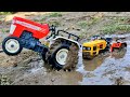 HMT Tractor Stuck In The Mud And Pulling Out Swaraj Double E Excavator