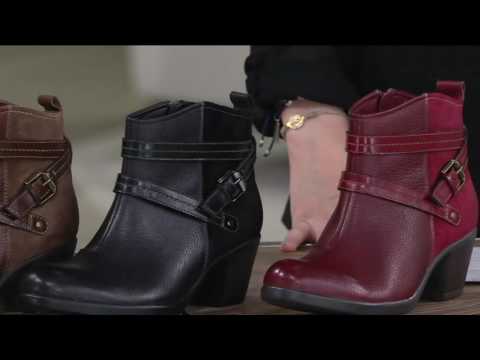 Earth Origins Leather Ankle Boots w/ Strap Details - Raven on QVC