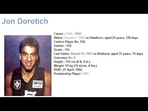 Jon Dorotich 1987 - Carlton Football Club Past Player