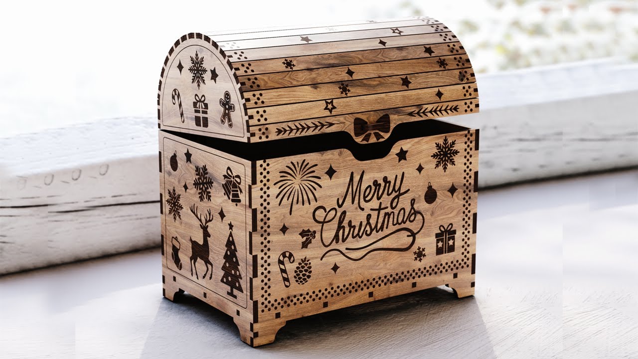 Rustic Christmas Chest | Laser Cut Wooden Gift Box | Engraved Holiday Box Digital Download |#668|