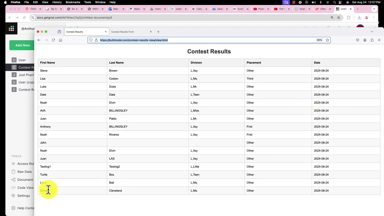 Grist App Integration with getgrist.com database/spreadsheet online software.
