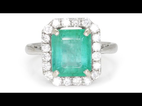 Emerald Halo Ring with Diamonds 18K White Gold 3.60ctw
