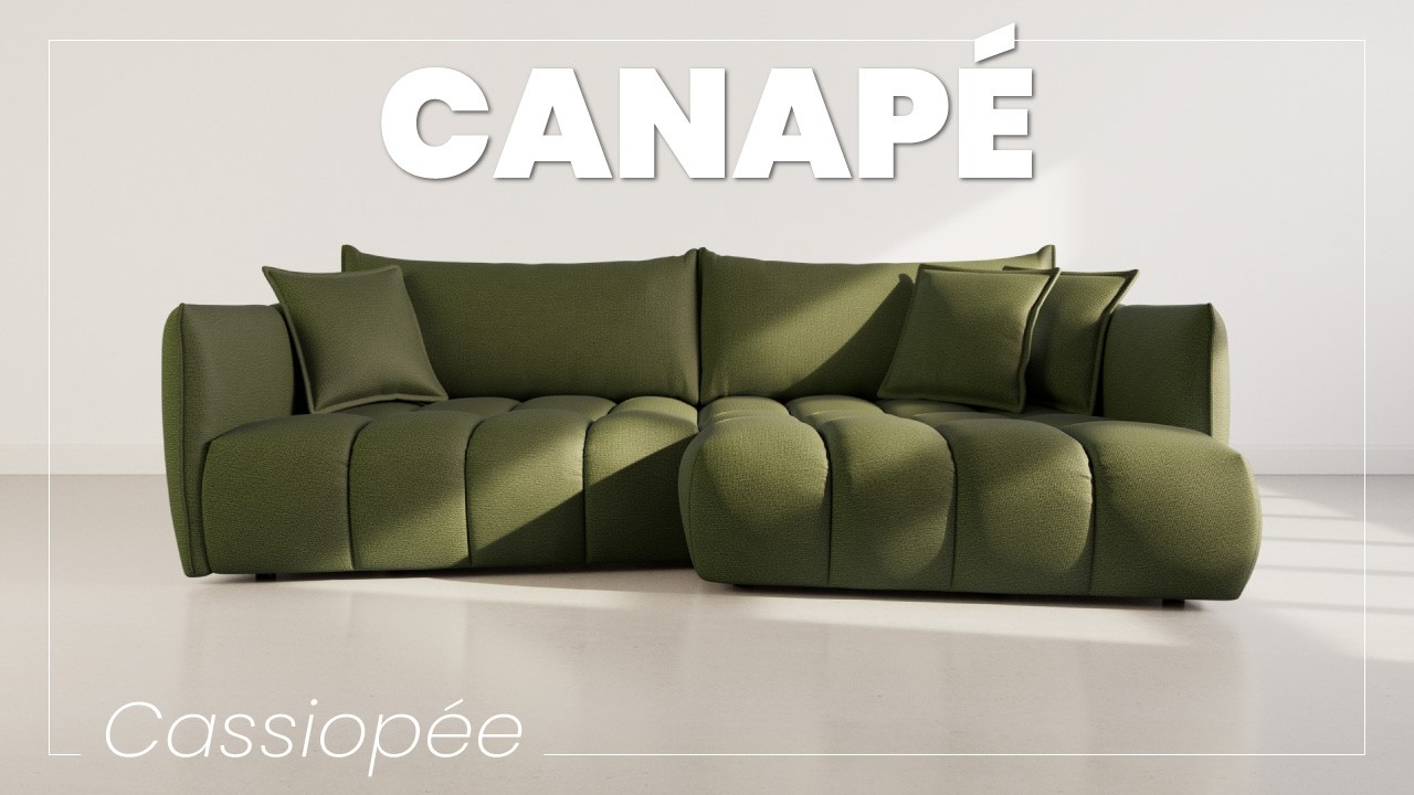 Thumbnail video of the produit Cassiopee - canapé d'angle droit 4 places en tissu texturé