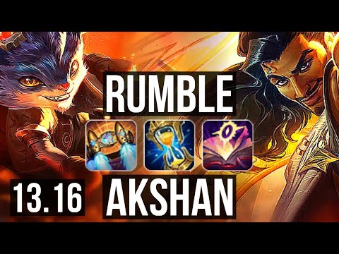 RUMBLE vs AKSHAN (MID) | 8/0/5, 4.5M mastery, Legendary, 400+ games | EUW Diamond | 13.16
