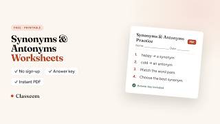 Free Synonyms & Antonyms Worksheet Generator — Printable Vocabulary Practice in Seconds (No Sign-Up)