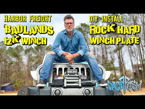 Jeep Wrangler JKU Stock Bumper Winch - Rock Hard Winch Plate and Badlands 12,000 lb Winch Install