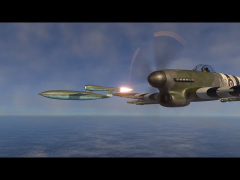 WWII RAF Hawker Typhoon takes down V1 flying bomb (doodlebug)