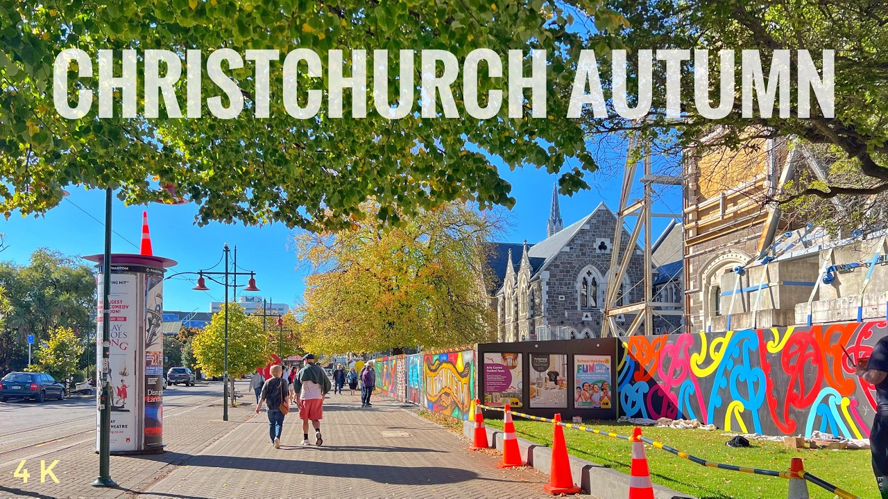 Immersive street-level walking tour through Christchurch Riverside, New Zealand, showcasing authentic urban landscapes, local architecture, and the vibrant atmosphere of the city's neighborhoods
